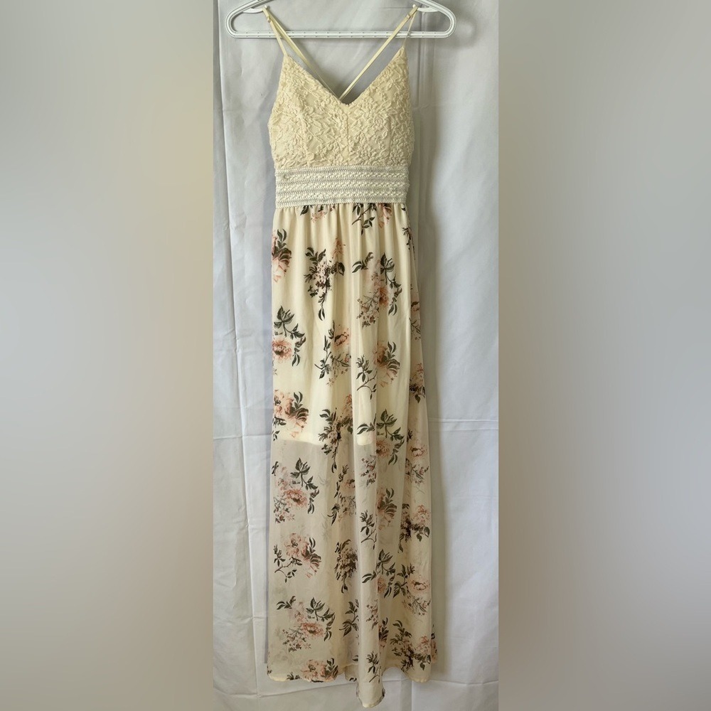 Boho Crochet Lace Floral Slit Maxi Dress